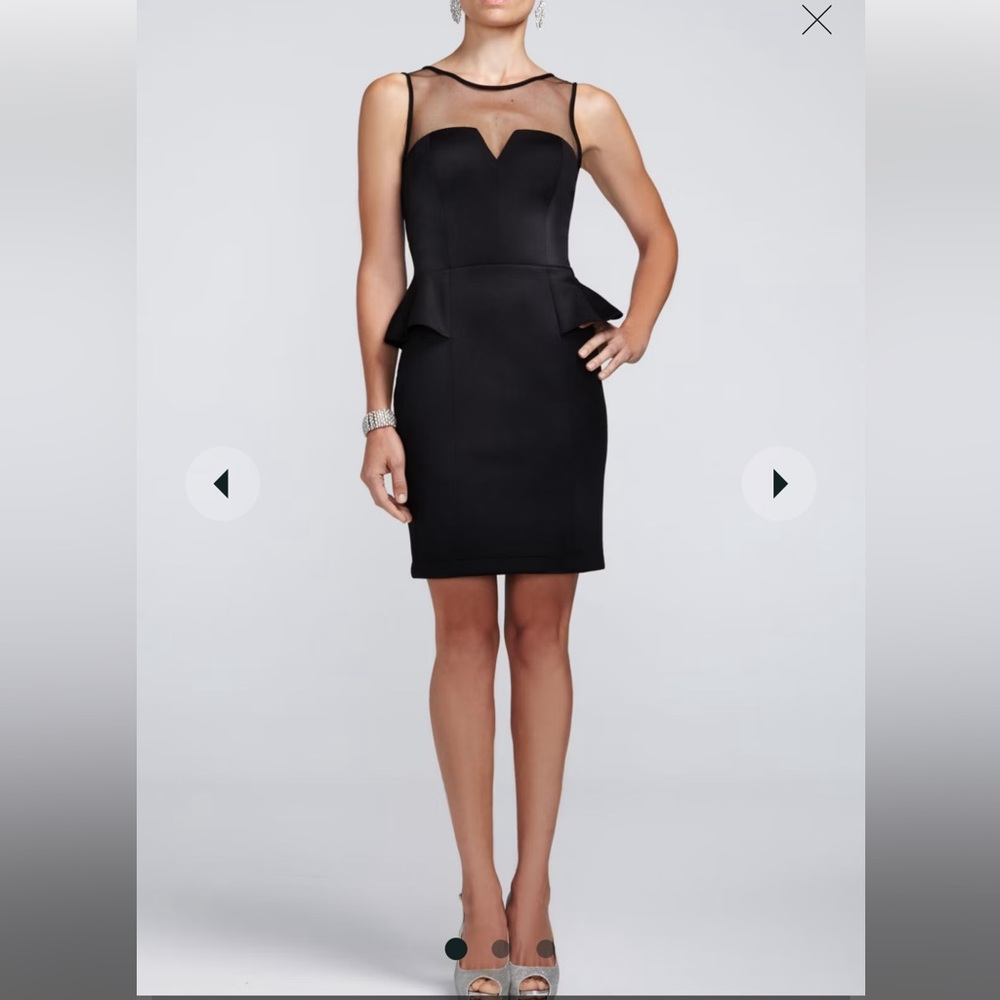 Adrianna Papell little black peplum dress withh meshed neckline